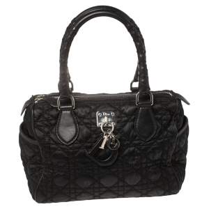 Pre Owned Dior Black Cannage Nylon And Leather Charming Boston Bag