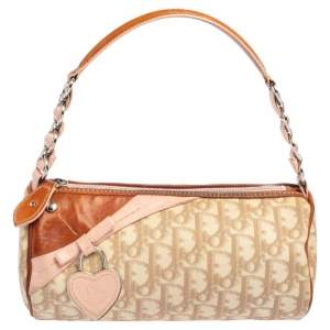 Pre Owned Dior Beige/Pink Diorissimo Coated Canvas and Leather Trotter Romantique Satchel