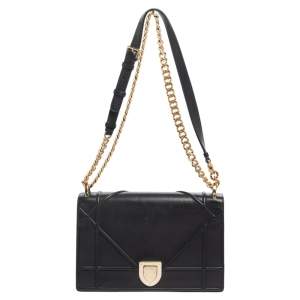 Pre Owned Dior Black Leather Medium Diorama Flap Shoulder Bag