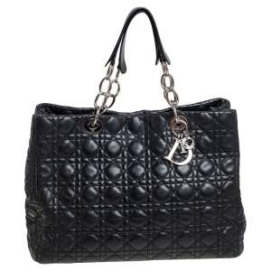 Dior Black Cannage Leather Soft Lady Dior Shopper Tote