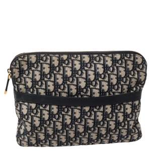 مملوكة مسبقًا Dior Navy Blue/Beige Oblique Canvas Travel Kit Pouch
