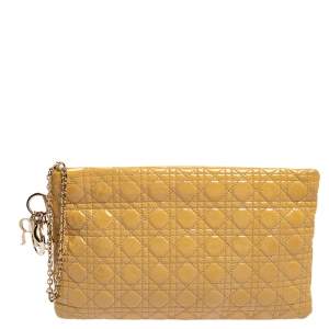 مملوكة مسبقًا Dior Beige Cannage Patent Leather Panarea Clutch