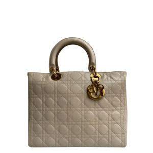 Dior Beige Leather Large Lady Dior Tote Bag