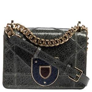 مملوكة مسبقًا حقيبة كتف ديور ديوراما جلد لامع مجعد أخضر 