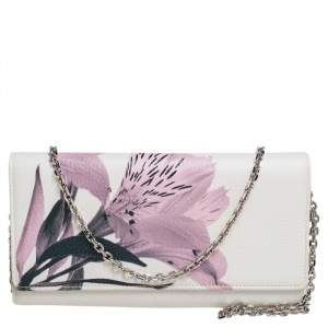 Pre Owned Dior Pink/White Leather Diorissimo Alstroemeria Flower Wallet On Chain