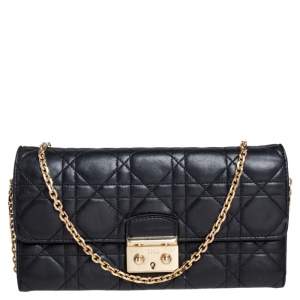 Pre Owned Dior Black Cannage Leather New Lock Wallet on Chain