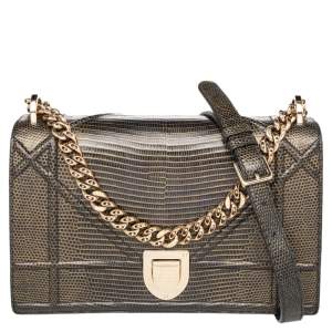 مملوكة مسبقًا Dior Green/Black Lizard Leather Small Diorama Shoulder Bag