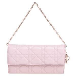 Pre Owned Dior Pink Cannage Leather Lady Dior Wallet on Chain