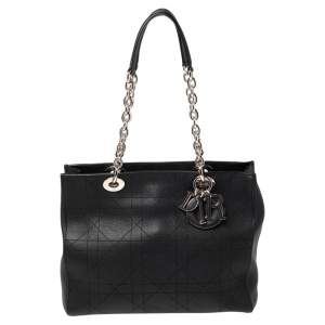 Pre Owned Dior Black Cannage Leather Lady Dior Chain Shopper Tote