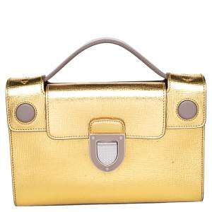 Pre Owned Dior Gold Leather Diorever Top Handle Bag