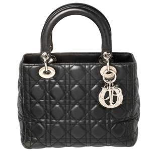 Dior Black Cannage Quilted Leather Medium Lady Dior Tote