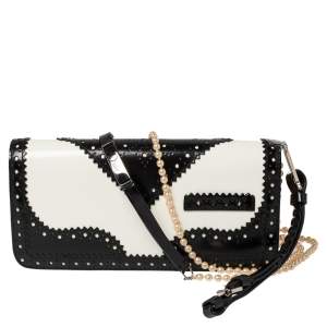 Pre Owned Dior Black/White Brogue Patent Leather Faux Pearl D'Trick Shoulder Bag