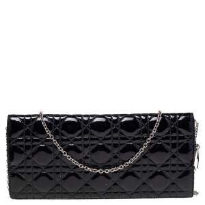مملوكة مسبقًا Dior Black Quilted Cannage Patent Leather Lady Dior Chain Clutch