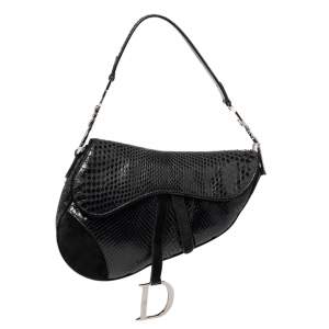 Pre Owned Dior Black Snakeskin and Suede Saddle Bag