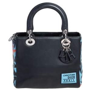 Pre Owned حقيبة يد توتس ديور ليدي ديور متوسطة جلد مطبوع سوداء 