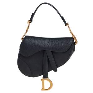 Pre Owned Dior Black Leather Mini Saddle Bag