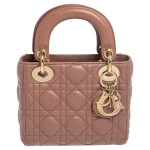 Pre Owned Dior Nude Leather Mini Lady Dior Tote