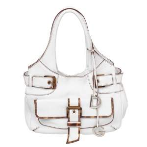 مملوكة مسبقًا Dolce & Gabbana White Leather Buckle Hobo