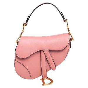 Pre Owned Dior Pink Leather Mini Saddle Bag