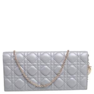 Dior Grey Quilted Cannage Leather Lady Dior Chain Clutch
