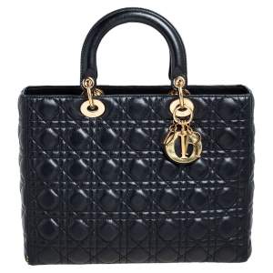 Dior Black Leather Large Lady Dior Tote