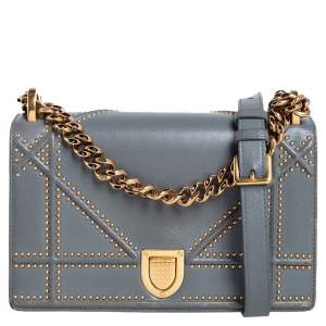 مملوكة مسبقًا حقيبة كتف ديور ديوراما جلد أزرق صغيرة