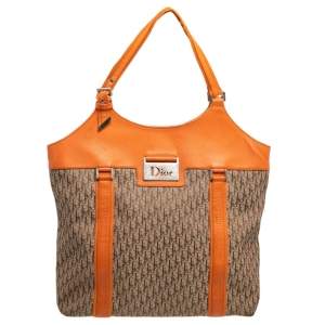 Pre Owned Dior Beige/Orange Diorissimo Canvas and Leather Shoulder Bag