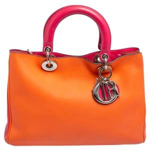 Dior Orange/Pink Tricolor Calfskin Leather Medium Diorissimo Tote Bag