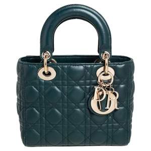 مملوكة مسبقًا حقيبة يد توتس ديور ماي ليدي ديور جلد كاناج أخضر صغيرة