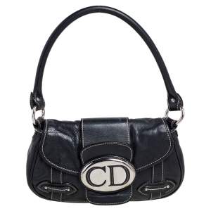 Pre Owned Dior Black Leather CD Logo Shoulder Bag