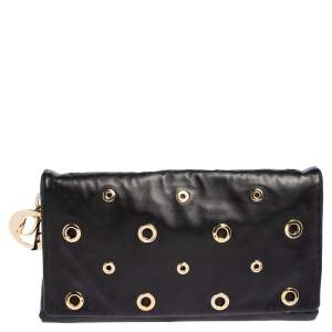 مملوكة مسبقًا Dior Black Leather Grommet Flap Clutch