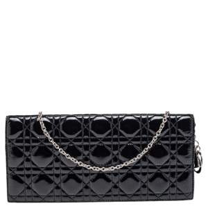 مملوكة مسبقًا Dior Black Quilted Cannage Patent Leather Lady Dior Chain Clutch