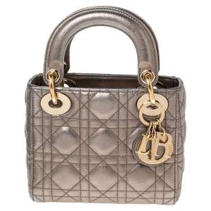 Pre Owned Dior Metllic Leather Mini Lady Dior Tote