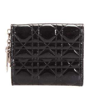 Pre Owned Dior Black Patent Leather Mini Lady Dior Folded Wallet