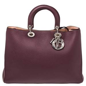 Pre Owned Dior Burgundy Leather Large Diorissimo Shopper Tote