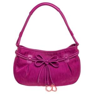 Pre Owned حقيبة هوبو ديور جلد ونايلون أوبليك فوشيا بفيونكة ودلاية