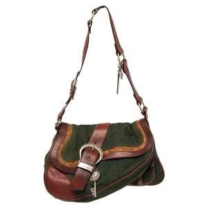 مملوكة مسبقًا Dior Green/Brown Canvas and Leather Large Gaucho Double Saddle Bag
