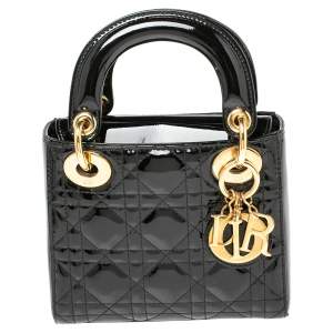 مملوكة مسبقًا Dior Black Patent Leather Mini Lady Dior Tote