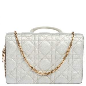 Pre Owned Dior Silver Cannage Leather Wallet on Chain