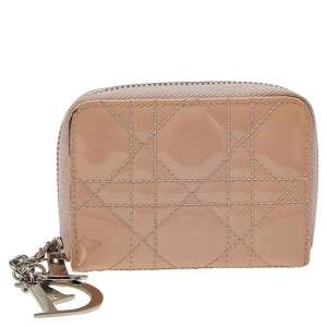 Dior Pink Quilted Patent Leather Lady Dior Wallet