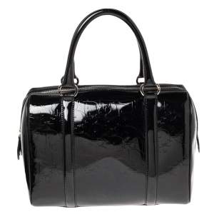 Pre Owned Dior Black Oblique Monogram Patent Leather Boston Bag
