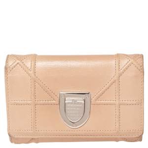 Dior Beige Leather Diorama Trifold Wallet