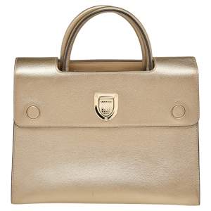 Pre Owned Dior Metallic Gold Leather Medium Diorever Bag