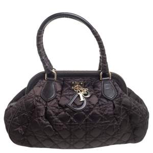 Pre Owned Dior Dark Brown Cannage Nylon and Leather Charming Doctor Bag
