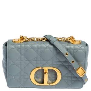Pre Owned Dior Pale Blue Cannage Leather Small Caro Shoulder Bag