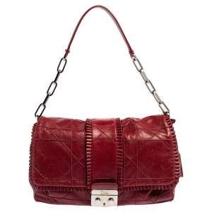 Dior Burgundy Cannage Leather New Lock Ruffle Flap Bag