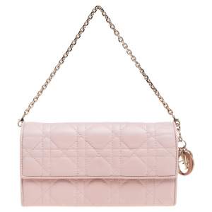 Pre Owned Dior Blush Pink Cannage Leather Lady Dior Wallet On Chain