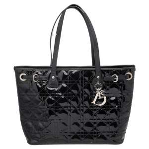 Pre Owned Dior Black Cannage Patent and Leather Small Panarea Tote