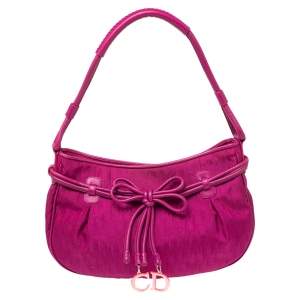 Pre Owned حقيبة هوبو ديور جلد ونايلون أوبليك فوشيا بفيونكة ودلاية