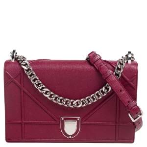 مملوكة مسبقًا Dior Maroon Leather Medium Diorama Shoulder Bag